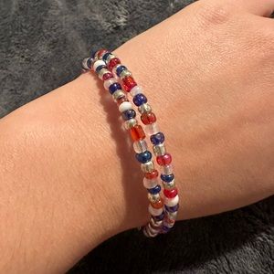 America! Hand Beaded Red white & blue bracelet